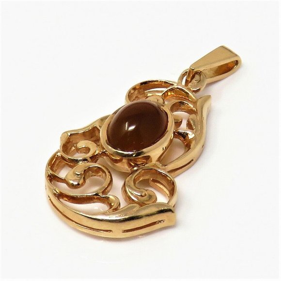 Vintage Russian Soviet USSR 14K 583 Rose Pink Gold Red Chalcedony Pendant - Picture 4 of 5